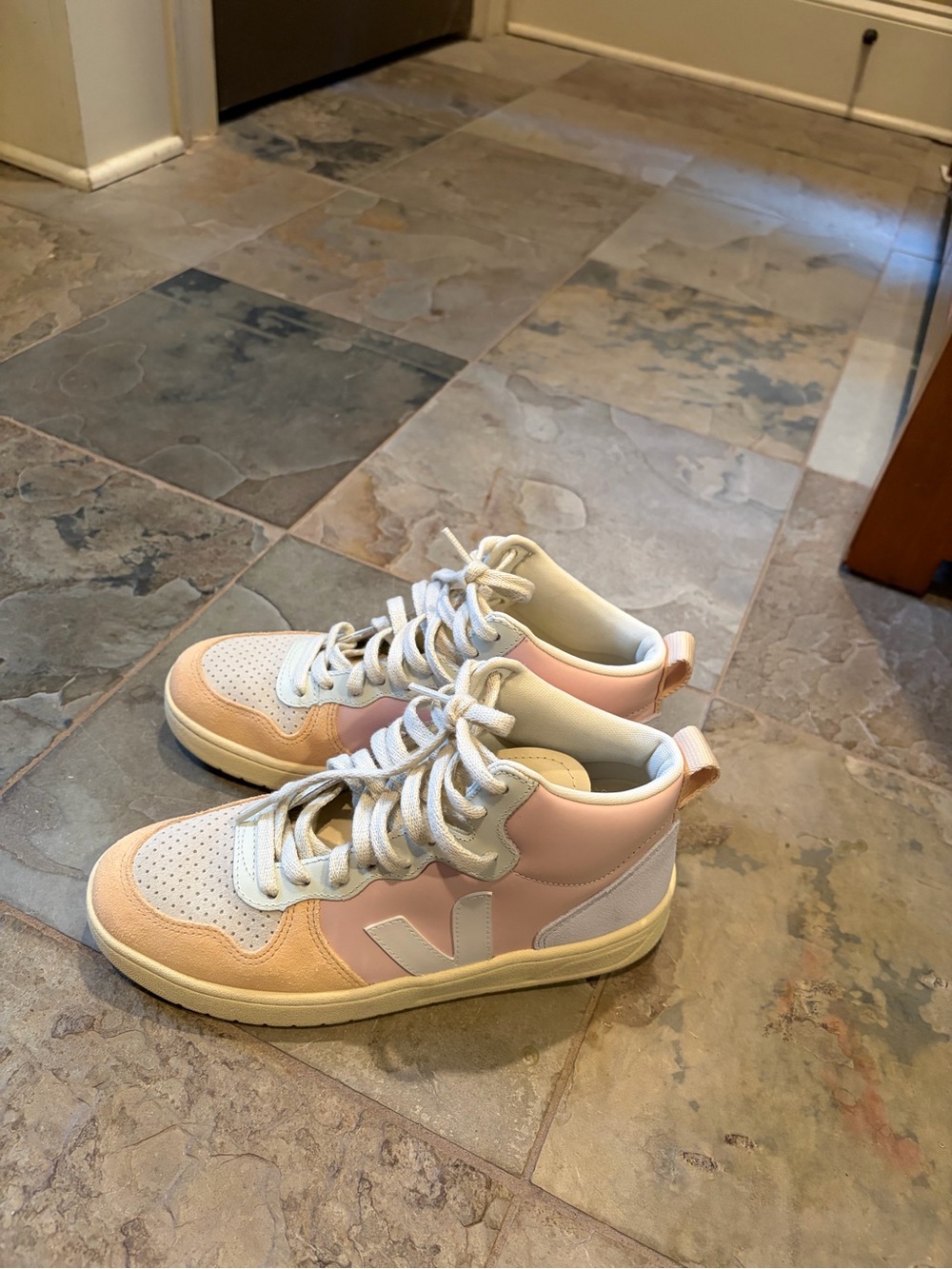 Veja Women’s High-Top Sneakers in Pink and White